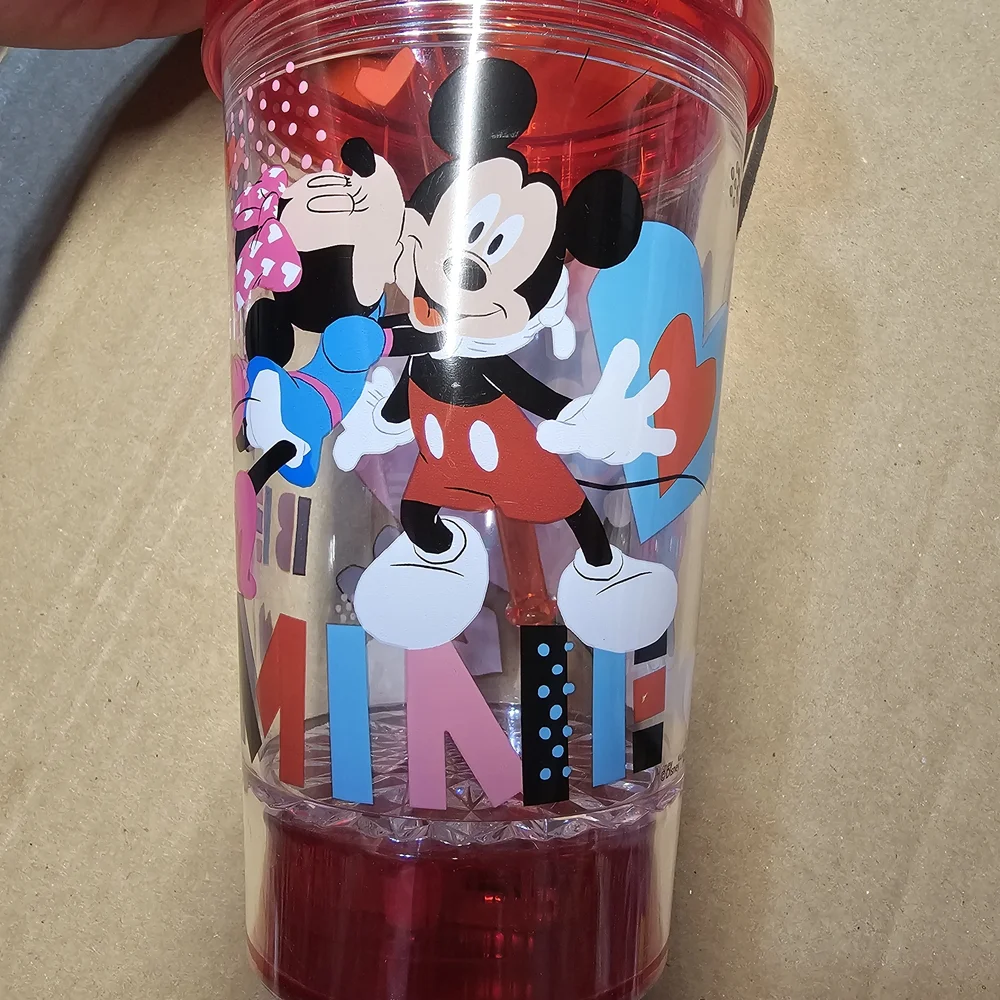 Kcare Disney‎ Red Minnie & Mickey Ear-Topped Plastic Tumbler with Straw